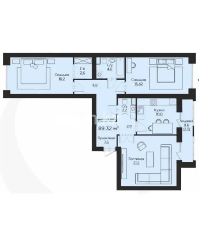 Продажа 3-комнатной квартиры, 89.32 м², ул. Айнакол, дом  64 в Астане