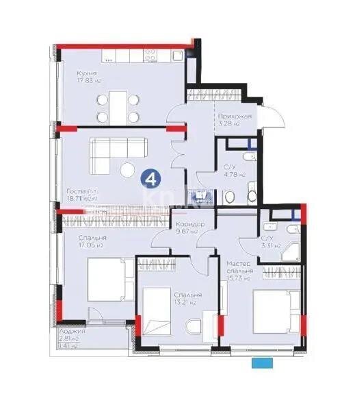 Продажа 4-комнатной квартиры, 105 м² в Астане