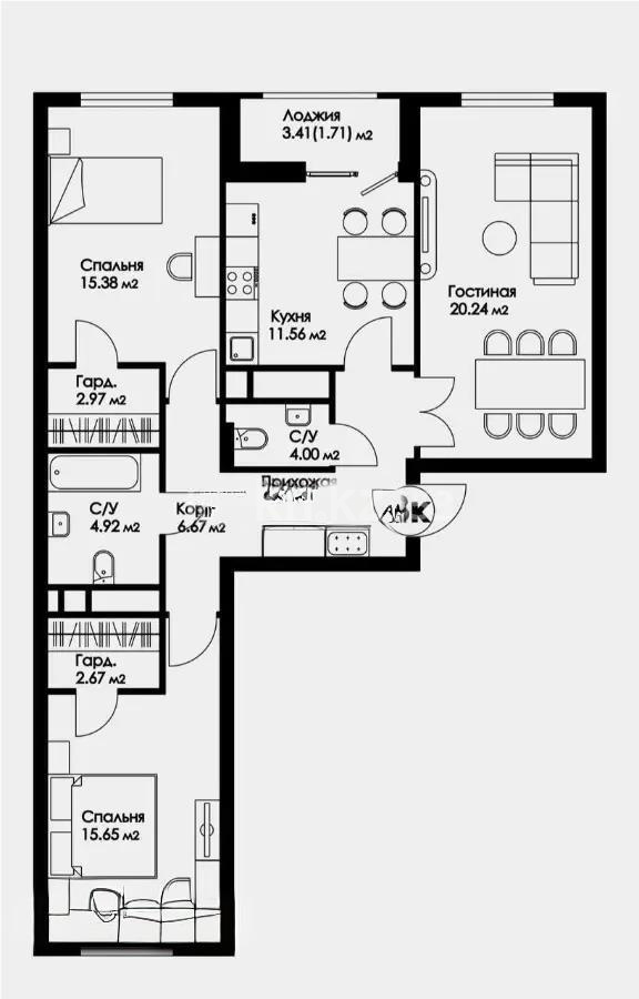 Продажа 3-комнатной квартиры, 93.71 м², пр. Туран, дом  89/3 стр - Продажа квартир в Казахстане фото 1 из 1