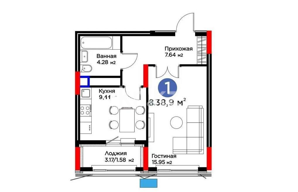 Продажа 1-комнатной квартиры, 38.9 м² - Продажа квартир в р-не Есиль Астаны - страница 8 фото 1 из 1