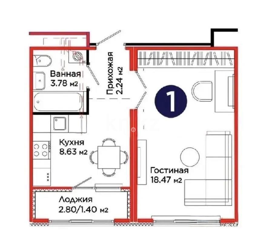Продажа 1-комнатной квартиры, 34.53 м² - Продажа квартир в Казахстане - страница 10 фото 1 из 1