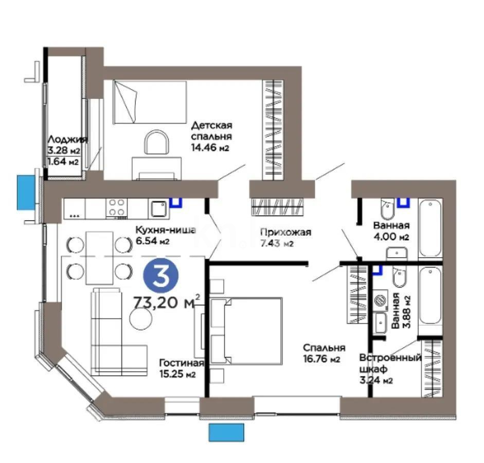 Продажа 3-комнатной квартиры, 73.2 м², ул. Е-899, дом  5/1 в Астане