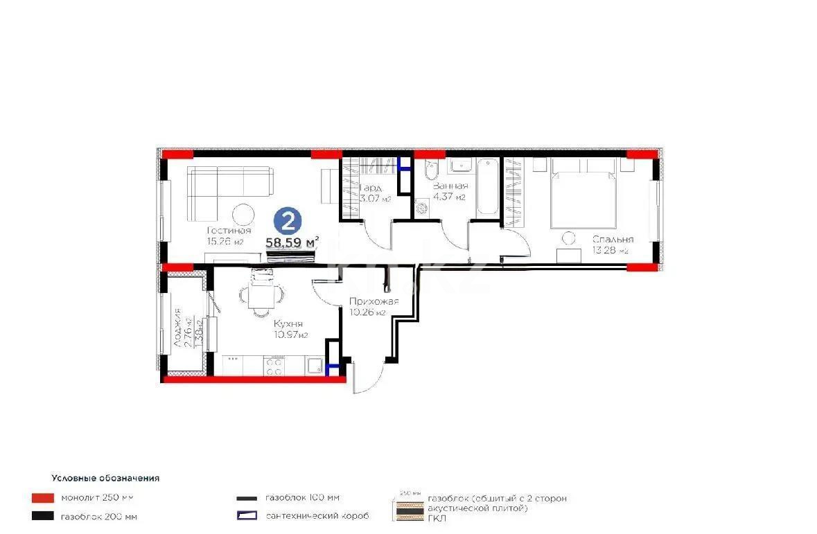 Продажа 2-комнатной квартиры, 59 м², пр. Туран, дом  57/5 - Продажа квартир в новостройках Астаны без посредников с фото фото 1 из 1