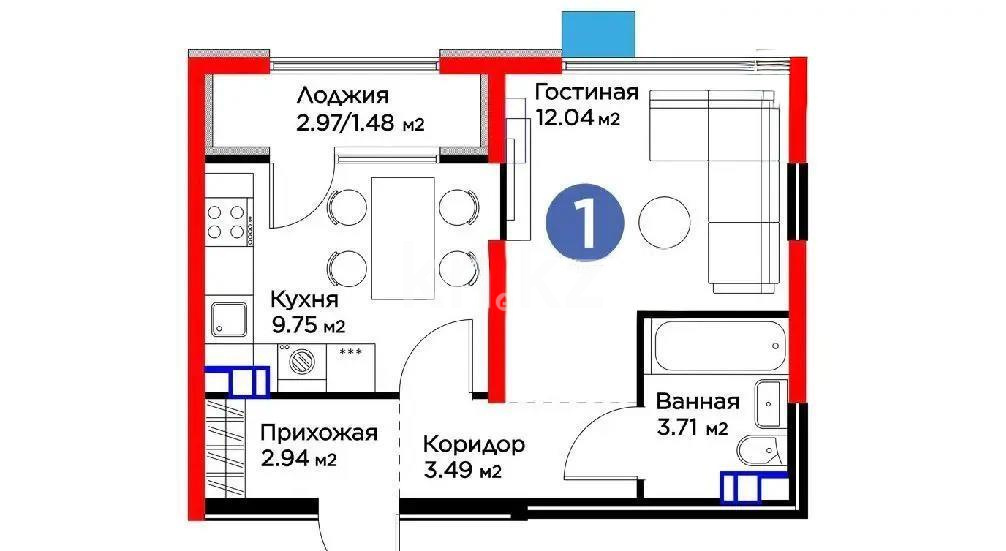 Продажа 1-комнатной квартиры, 33.42 м² - Продажа однокомнатных квартир в Алматы - страница 2 фото 1 из 1