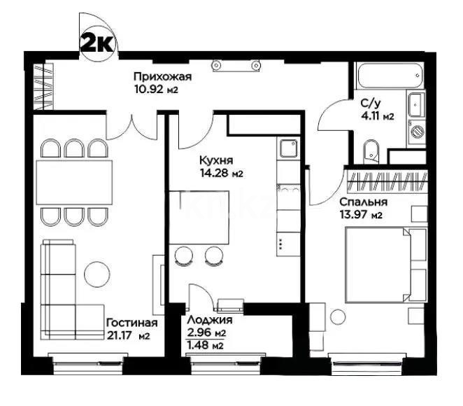 Продажа 2-комнатной квартиры, 66.2 м² в Астане - фото 5