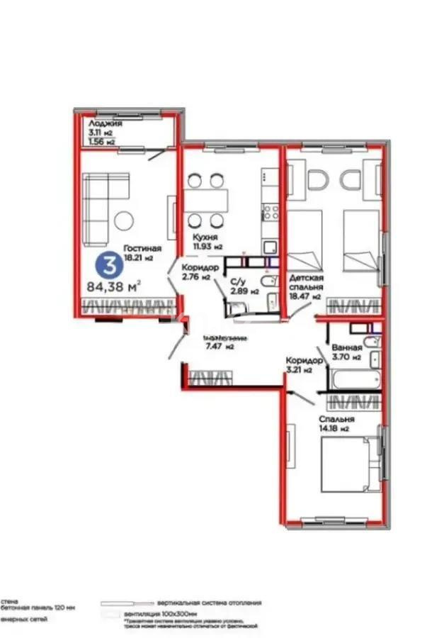 Продажа 3-комнатной квартиры, 85 м², ул. Е-652, дом  18 в Астане