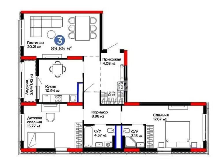 Продажа 3-комнатной квартиры, 90 м², ул. Мухаммед Али Джинна, дом  5 - Продажа квартир в Астане без посредников фото 1 из 1