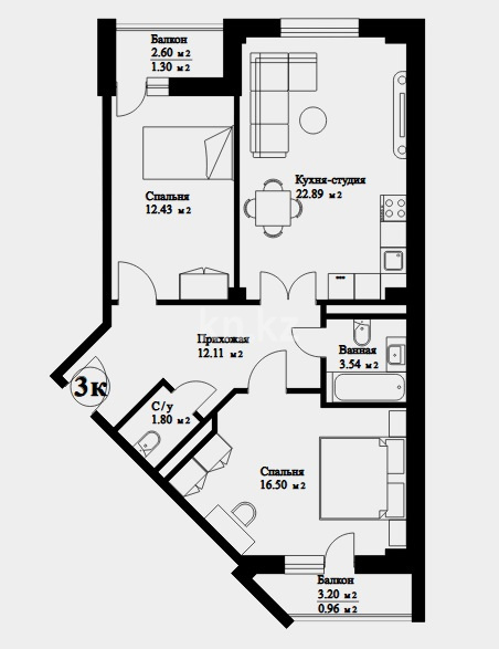 Продажа 3-комнатной квартиры, 71 м², ул. Е-418, дом  10 - ул. Кургальжинское шоссе - Продажа  трехкомнатных квартир в новостройках Астаны с фото фото 1 из 3