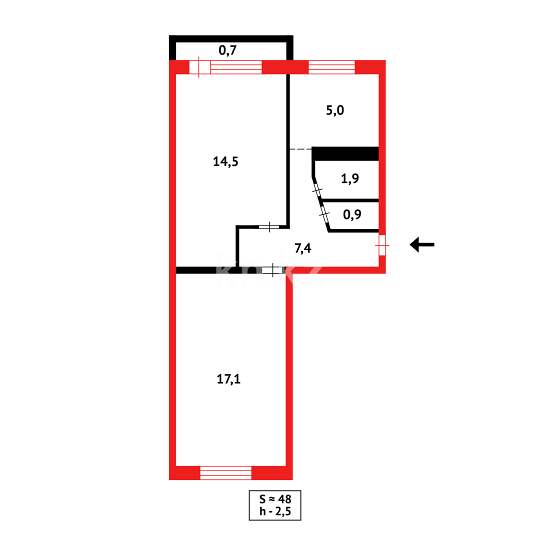 Продажа 2-комнатной квартиры, 48 м² - Недвижимость в Караганде фото 9 из 9