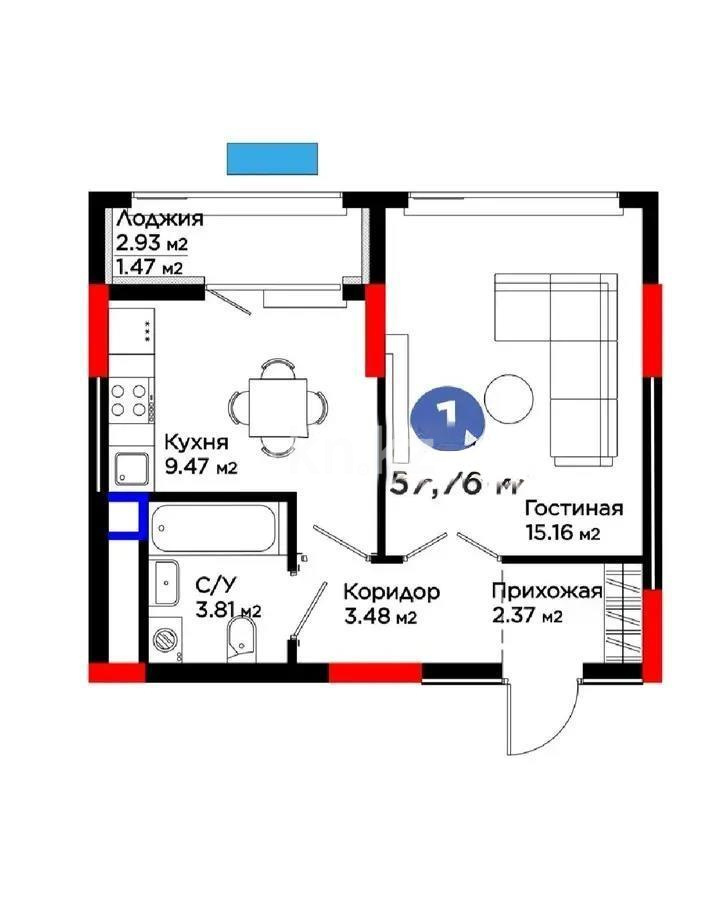 Продажа 1-комнатной квартиры, 37.76 м² в Астане
