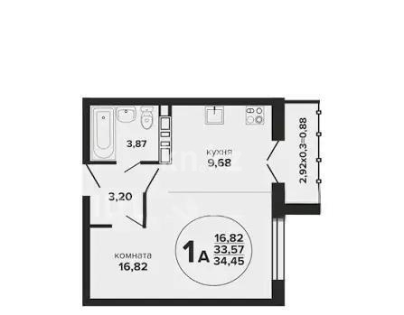 Продажа 1-комнатной квартиры, 33.3 м² в Астане