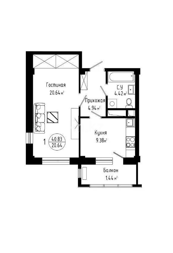Продажа 1-комнатной квартиры, 40.83 м², ул. Дукенулы, дом  31/5 - Продажа  однокомнатных квартир в Астане без посредников с фото фото 1 из 1