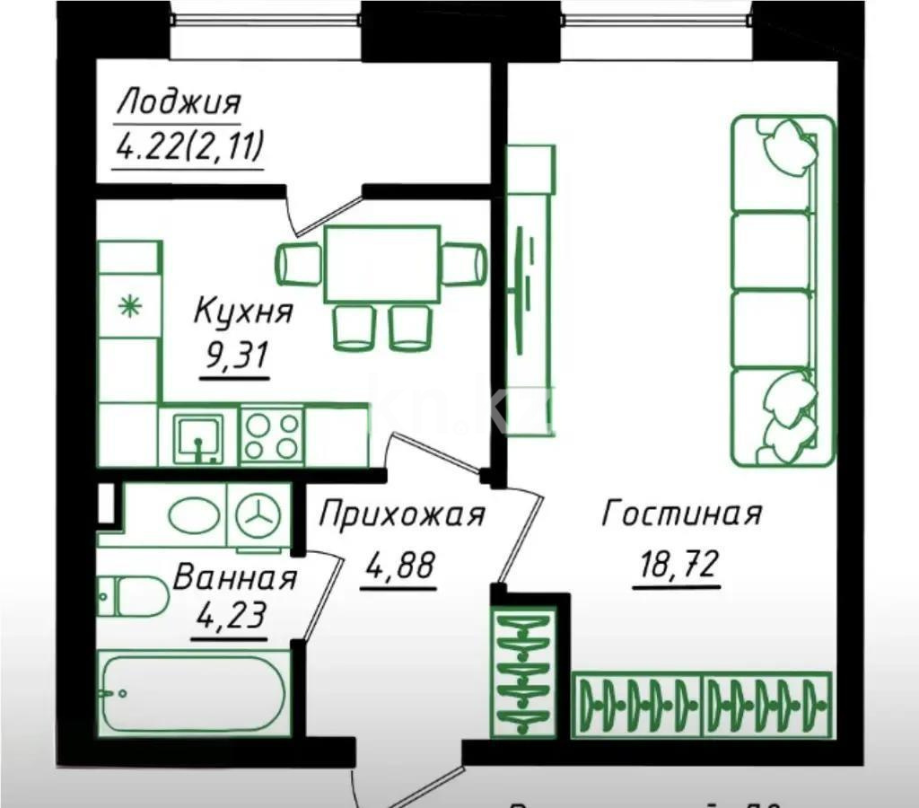 Продажа 1-комнатной квартиры, 39.3 м² в Астане