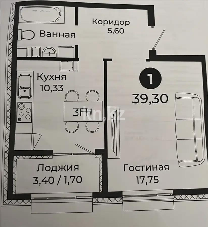 Продажа 1-комнатной квартиры, 39.3 м² - Продажа однокомнатных квартир в Астане - страница 3 фото 1 из 1