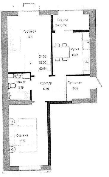 Продажа 2-комнатной квартиры, 60.5 м² в Астане