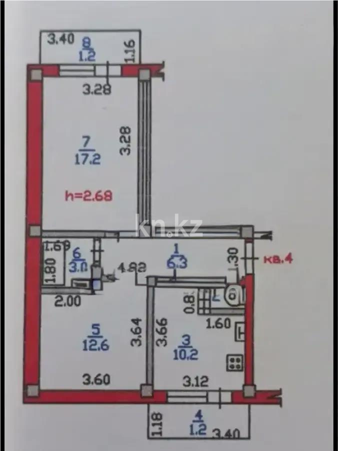 Продажа 2-комнатной квартиры, 52.8 м², пр. Райымбека, дом  167Б - Продажа квартир в Алматы с фото фото 6 из 6