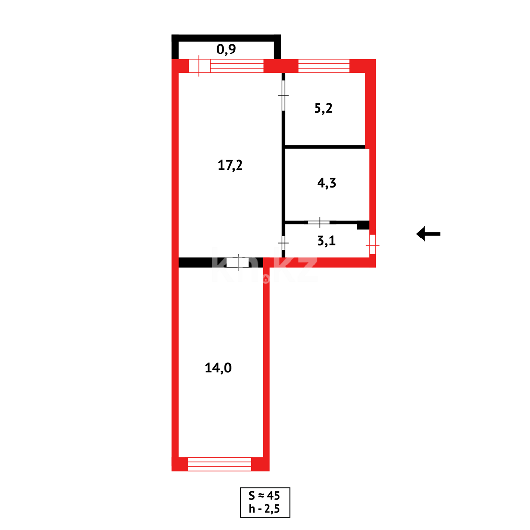 Продажа 2-комнатной квартиры, 45 м², ул. Карбышева, дом  8 - Продажа  двухкомнатных квартир в Караганде фото 16 из 16