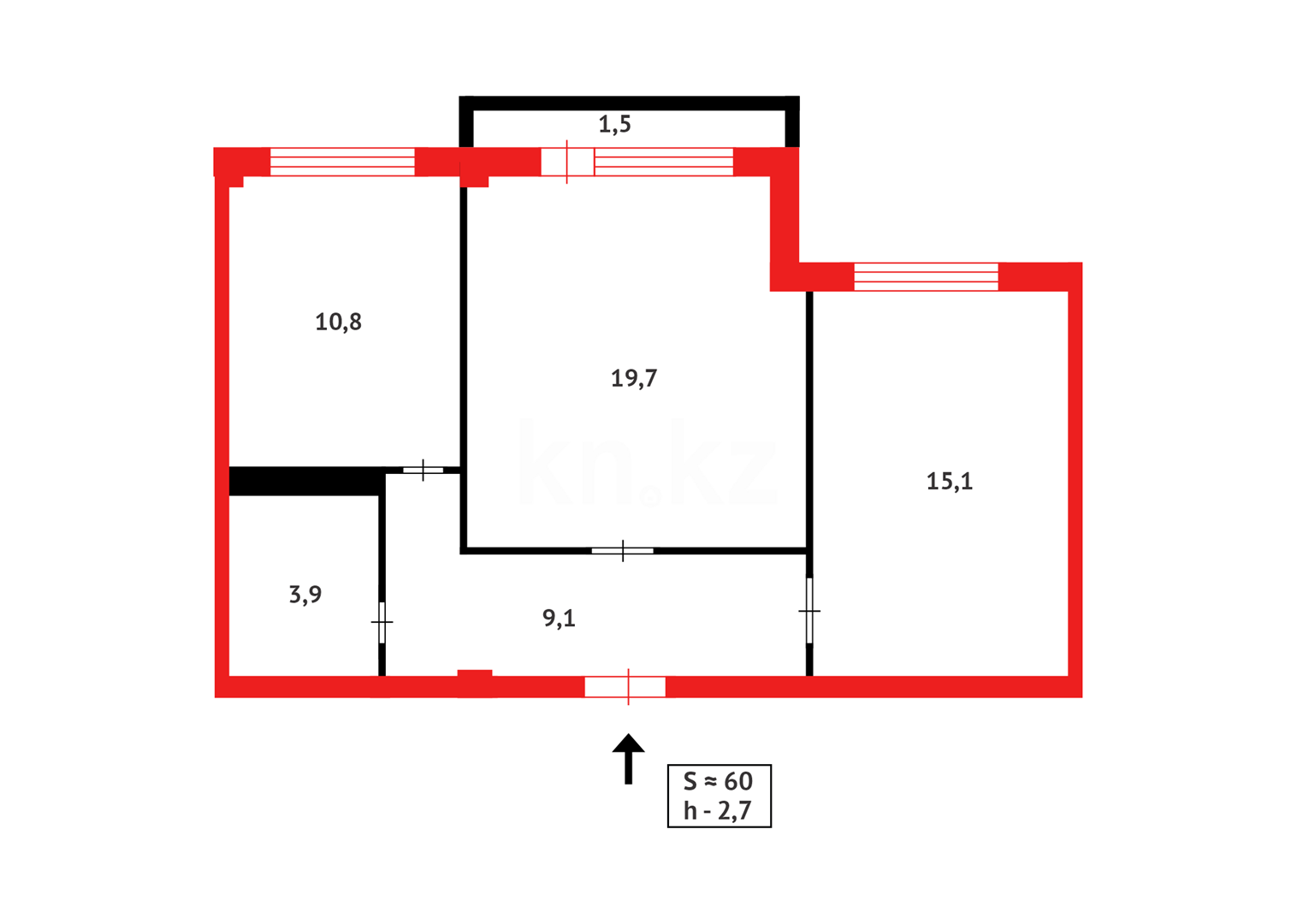 Продажа 2-комнатной квартиры, 60 м², ул. Сарыарка - Продажа квартир в Караганде фото 13 из 13