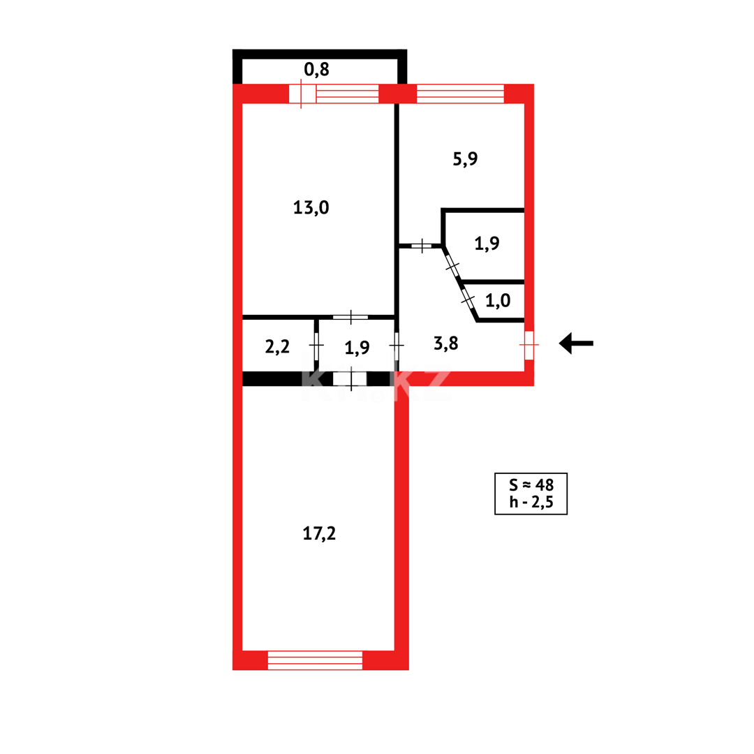Продажа 2-комнатной квартиры, 44 м², ул. Сатыбалдина, дом  17 - Продажа  двухкомнатных квартир в Караганде фото 17 из 17