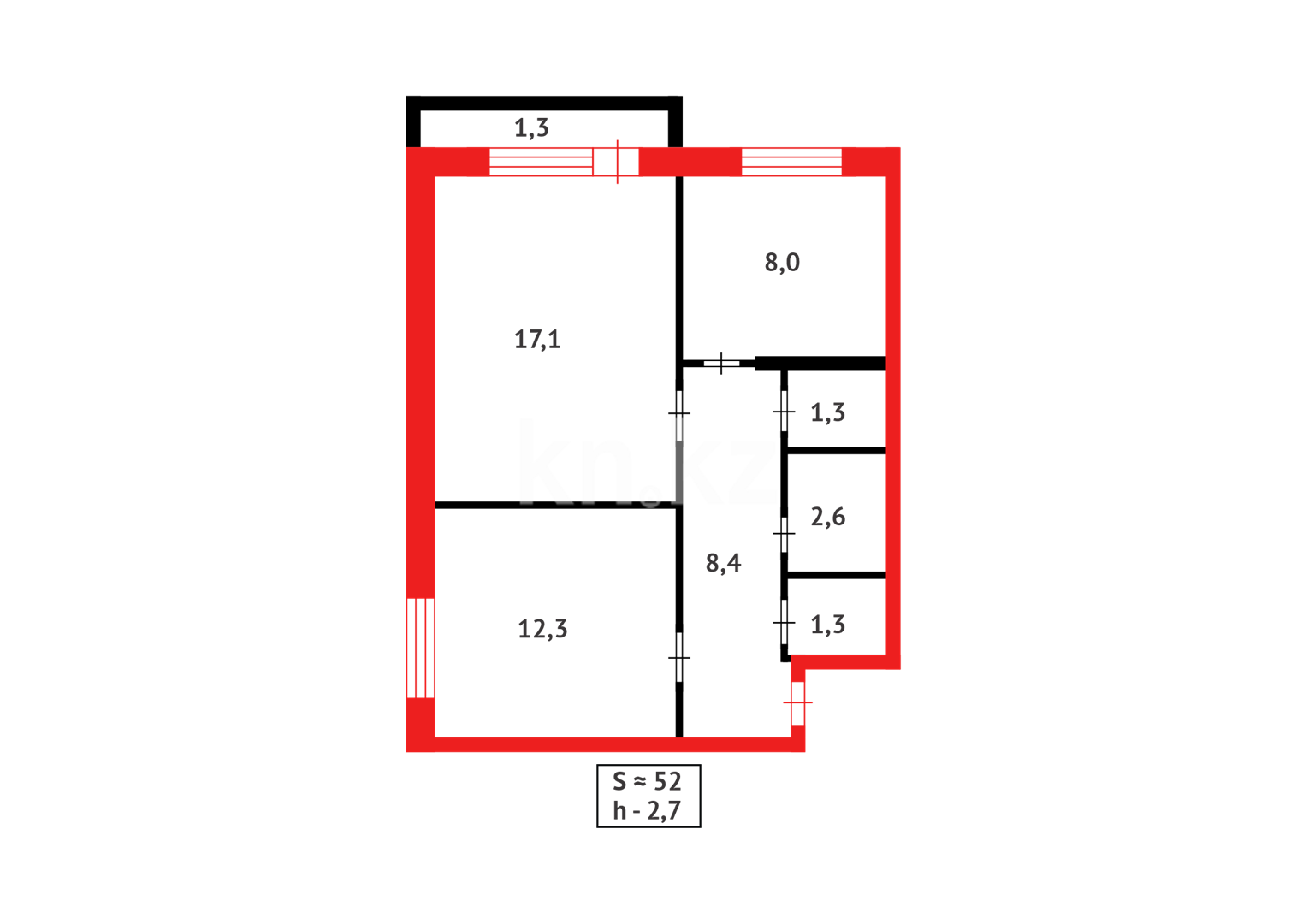Продажа 2-комнатной квартиры, 52 м², пр. Шахтеров - Продажа  двухкомнатных квартир в Караганде фото 13 из 13