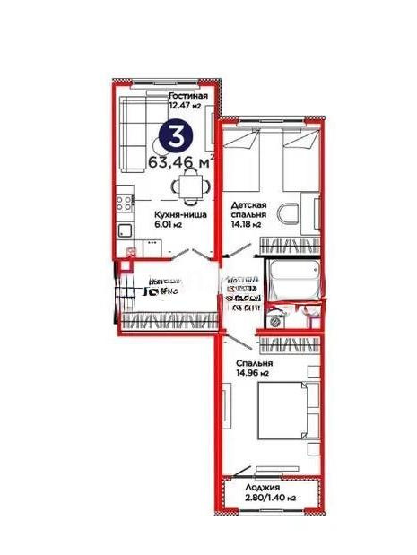 Продажа 3-комнатной квартиры, 63.46 м² - Продажа квартир в новостройках Астаны с фото - страница 26 фото 1 из 1