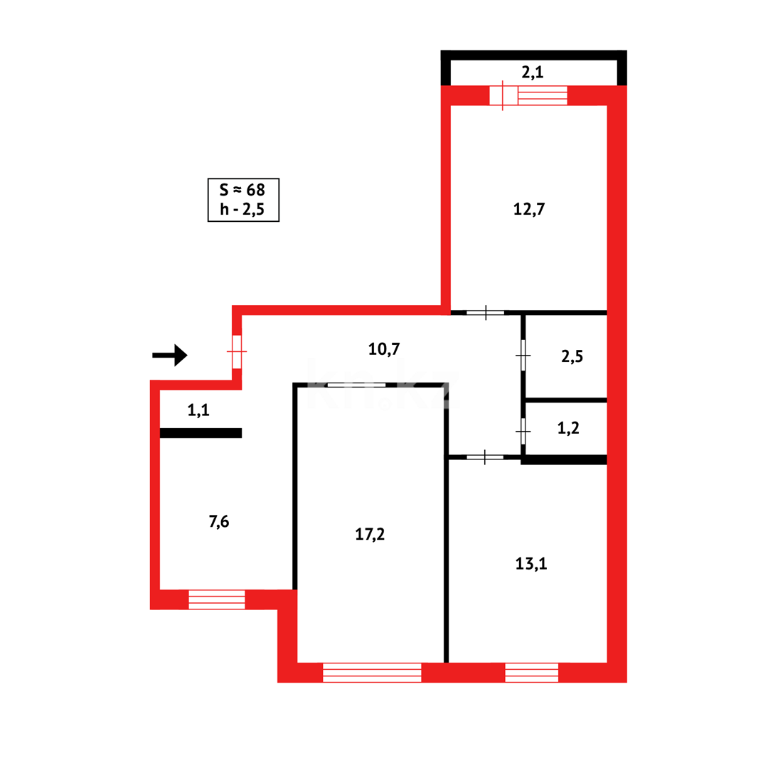 Продажа 3-комнатной квартиры, 68 м², ул. Тулебаева - Продажа квартир в Темиртау фото 9 из 9