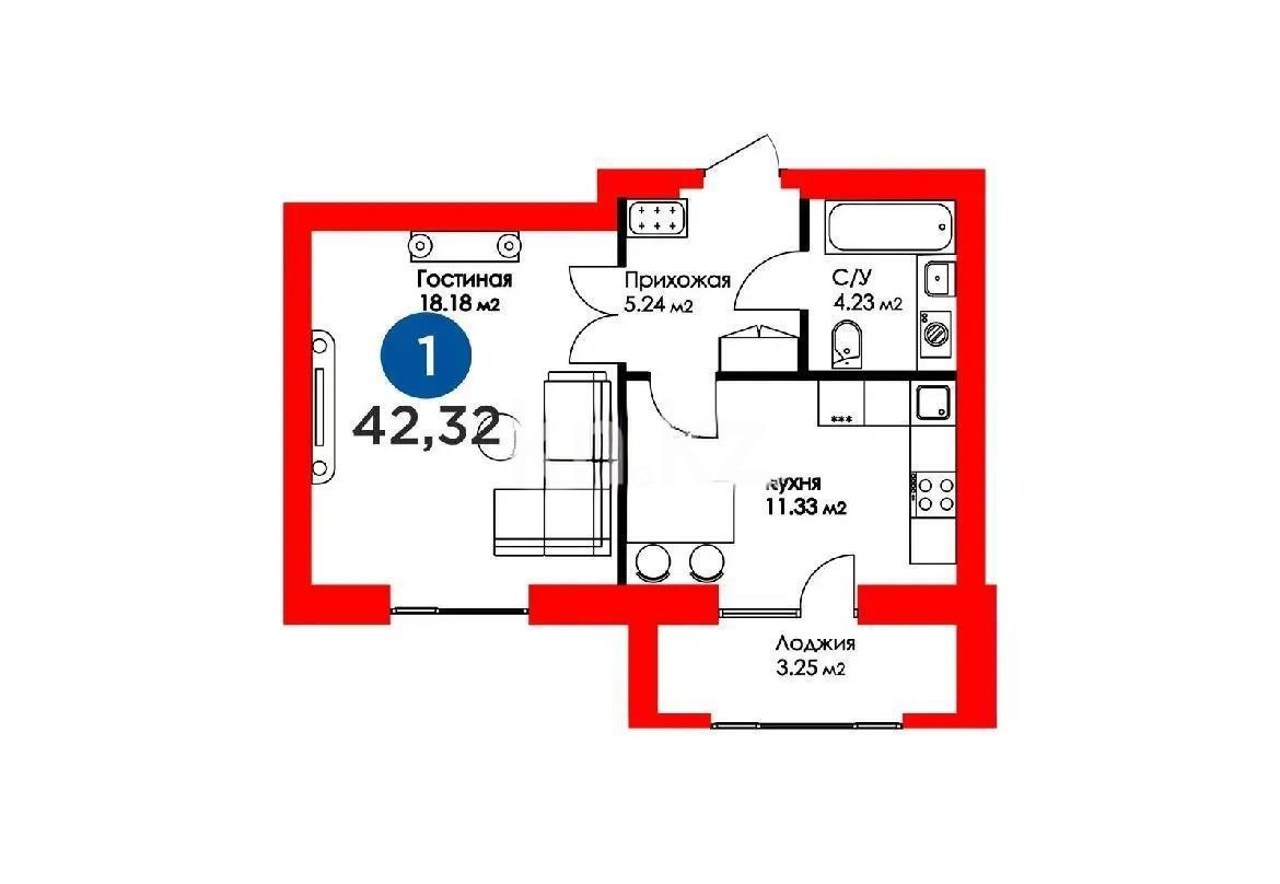 Продажа 1-комнатной квартиры, 42.3 м² в Астане - фото 4
