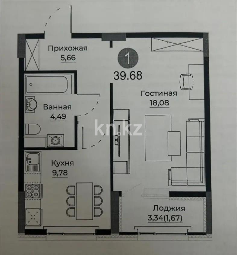 Продажа 1-комнатной квартиры, 40.6 м², ул. Е-429, дом  26 в Астане