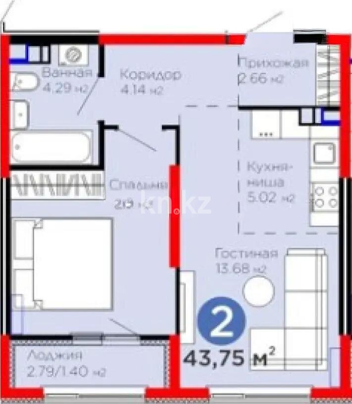 Продажа 2-комнатной квартиры, 43.75 м² в Алматы - фото 5