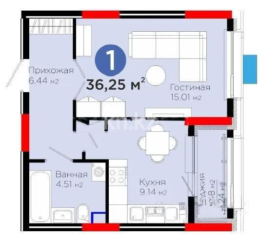 Продажа 1-комнатной квартиры, 36.25 м², ул. Е-899, дом  5 стр - Продажа квартир в новостройках Астаны с фото фото 1 из 1