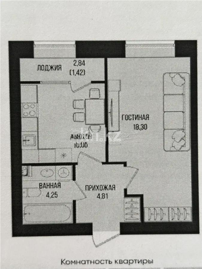 Продажа 1-комнатной квартиры, 38.96 м², ул. Серкебаева, дом  49 - Продажа  однокомнатных квартир в новостройках Астаны фото 1 из 1