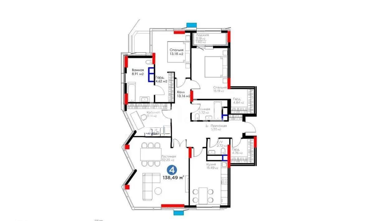 Продажа 4-комнатной квартиры, 138.5 м² в Астане