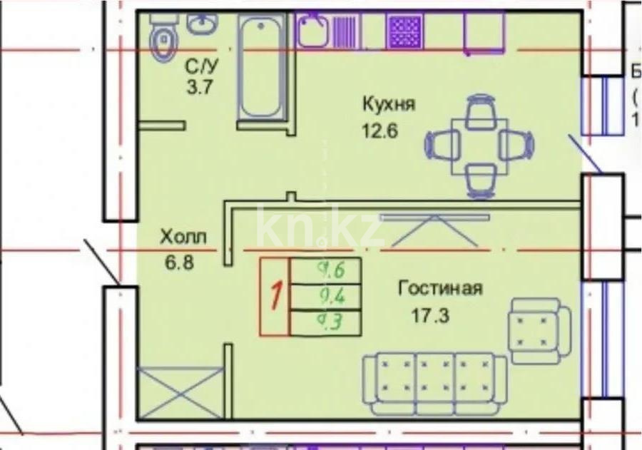 Продажа 1-комнатной квартиры, 41.6 м² в Астане