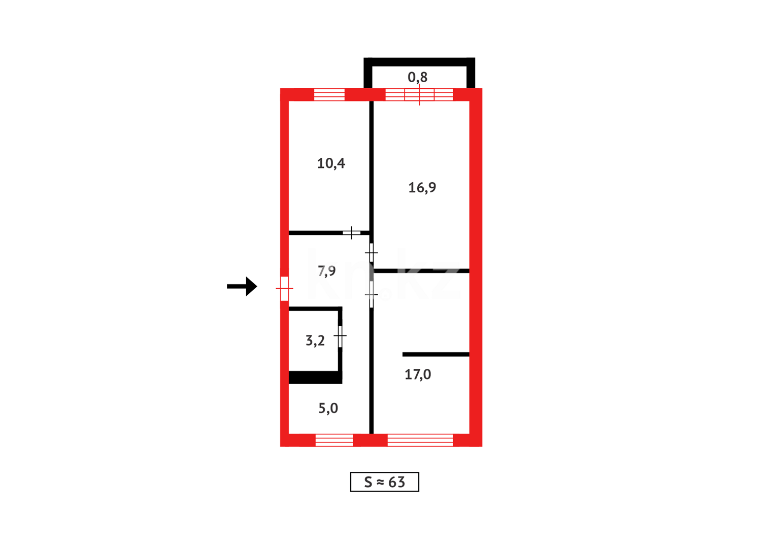 Продажа 3-комнатной квартиры, 62 м², ул. Абая в Темиртау - фото 13