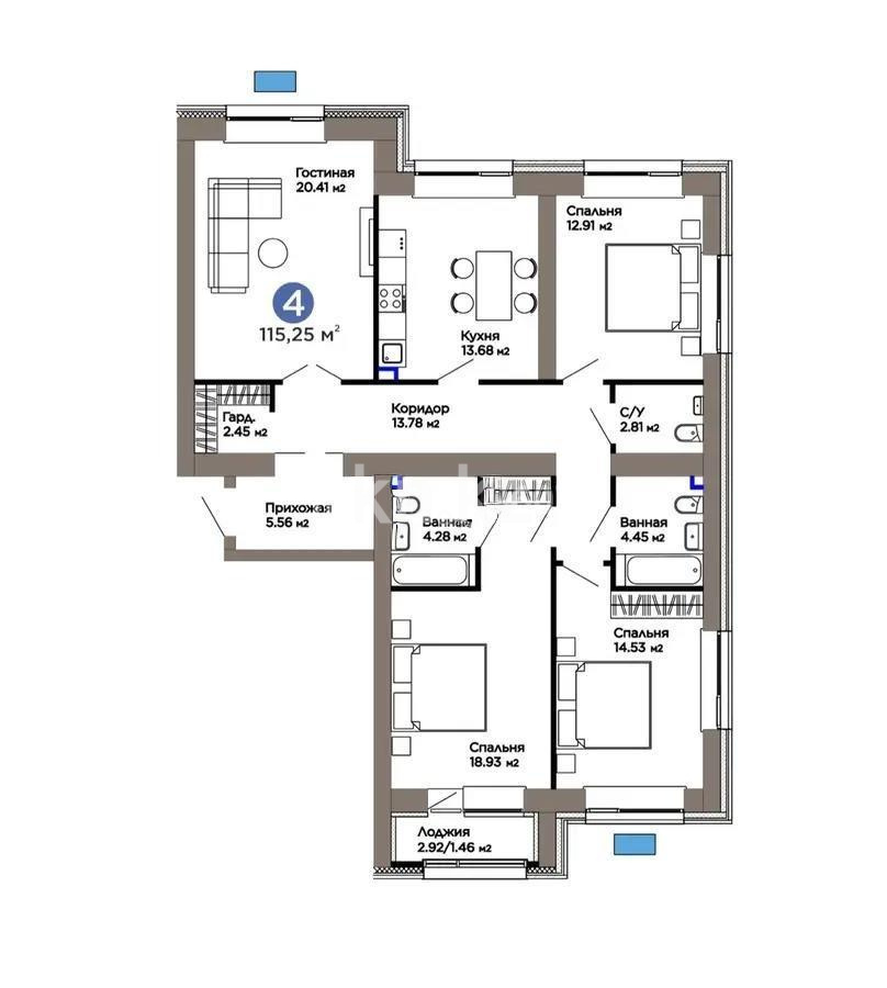 Продажа 4-комнатной квартиры, 115.25 м² - Продажа квартир от собственников в Астане - страница 30 фото 1 из 1