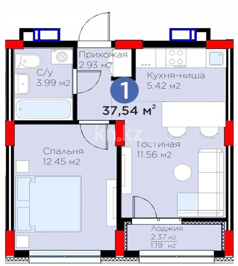 Продажа 2-комнатной квартиры, 37.54 м², пр. Аль-Фараби, дом  46/24 - Продажа квартир в Астане фото 1 из 1