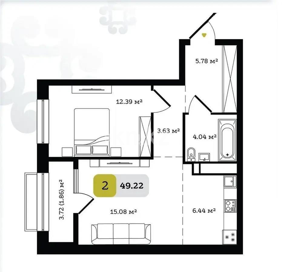 Продажа 2-комнатной квартиры, 48.86 м² в Алматы - фото 2
