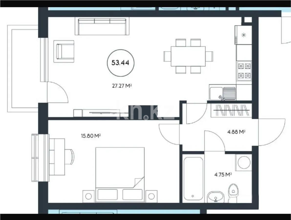 Продажа 1-комнатной квартиры, 54 м², мкр-н Курамыс, дом  102/2 стр - Продажа квартир в Алматы без посредников с фото фото 1 из 1