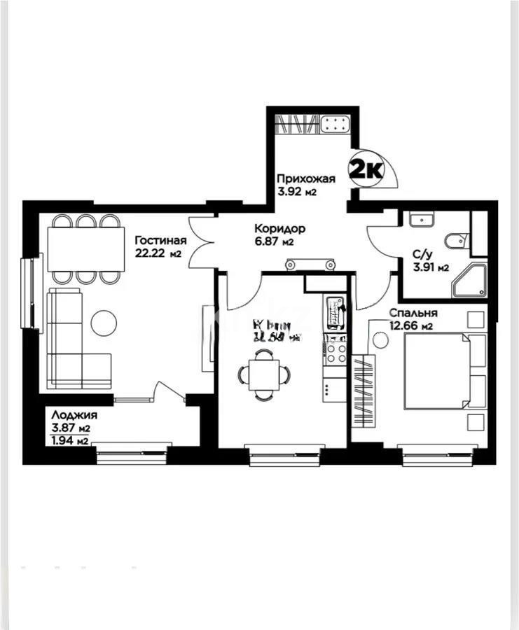 Продажа 2-комнатной квартиры, 64.2 м², ул. Молдагалиева, дом  3 в Астане