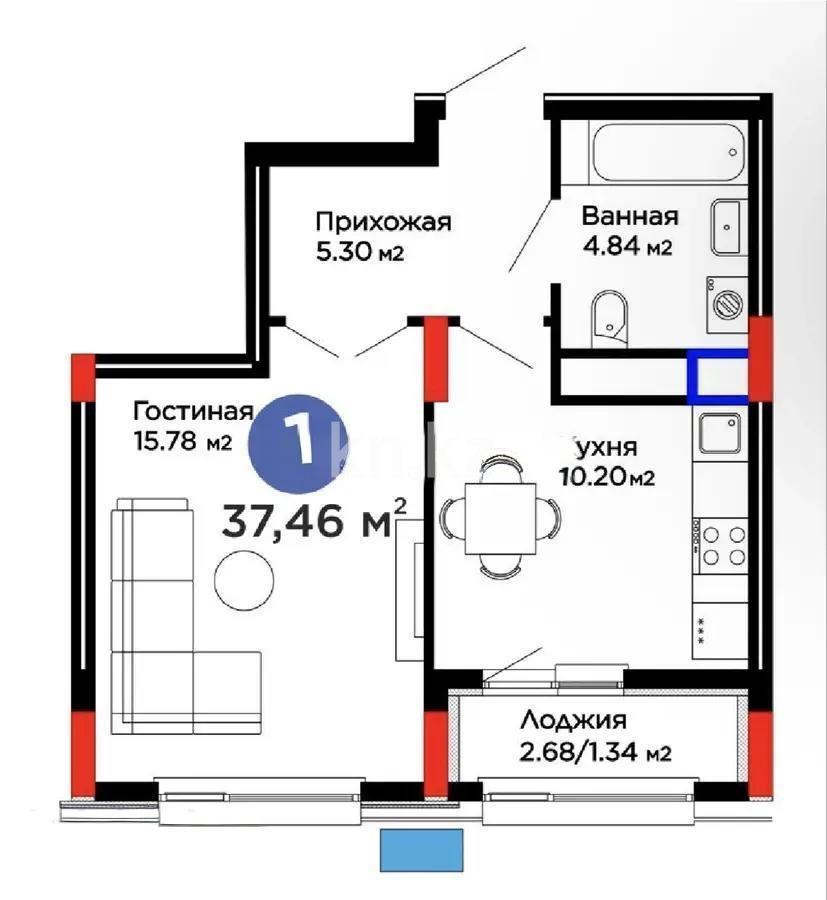 Продажа 1-комнатной квартиры, 37 м², ул. Букетова, дом  50/3 в Караганде