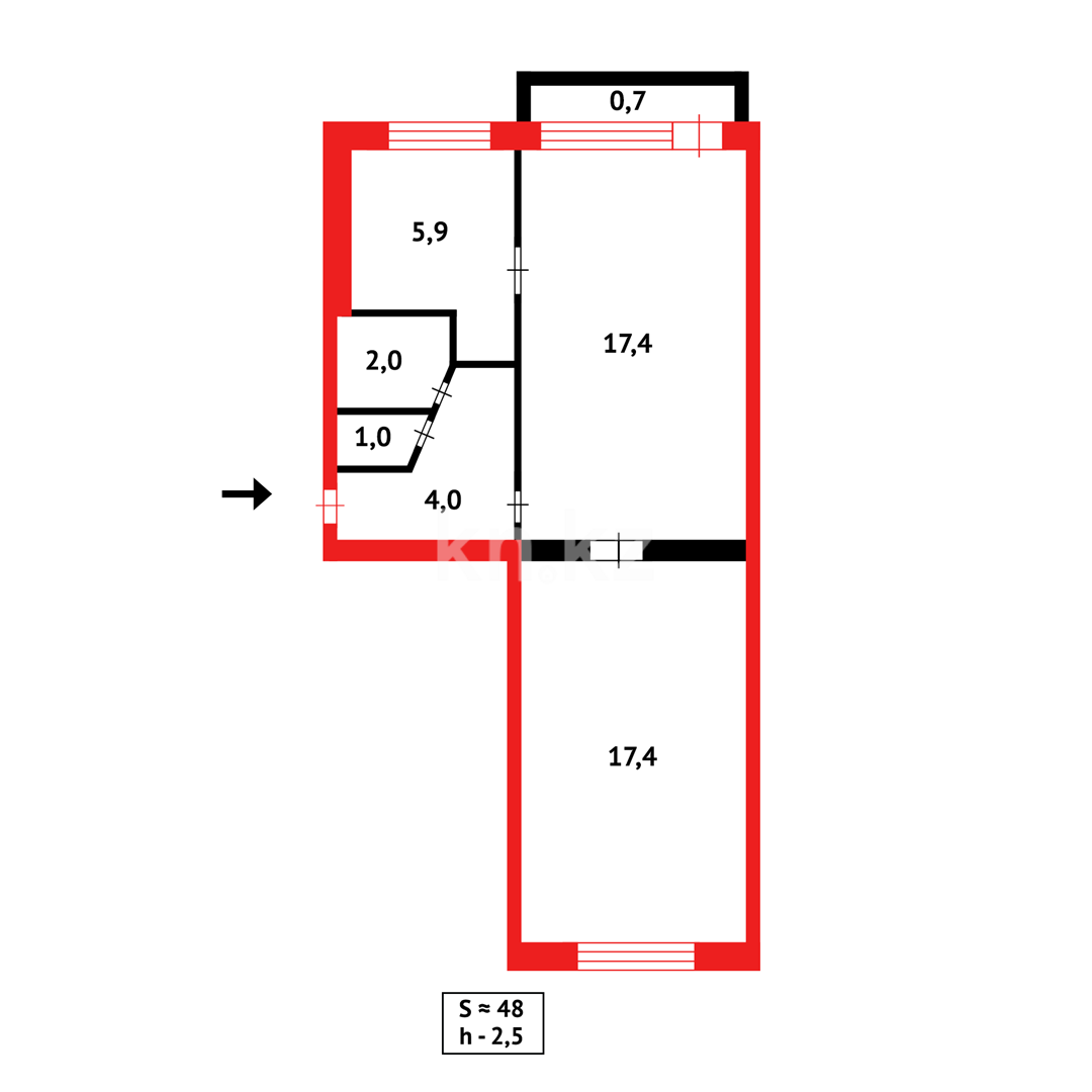 Продажа 2-комнатной квартиры, 48 м² - Продажа домов, коттеджей в Костанае фото 15 из 15
