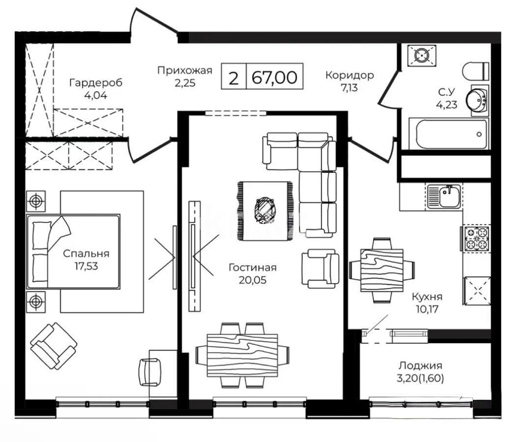 Продажа 2-комнатной квартиры, 67 м², ул. Анет баба, дом  6 в Астане