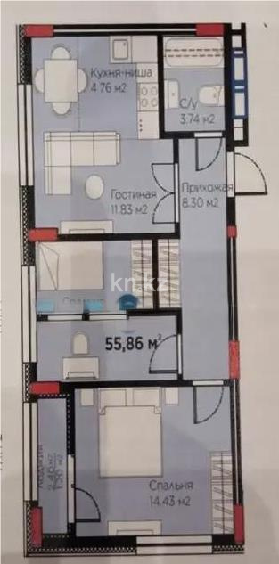 Продажа 2-комнатной квартиры, 55.86 м², пр. Аль-Фараби, дом  46/24 в Астане