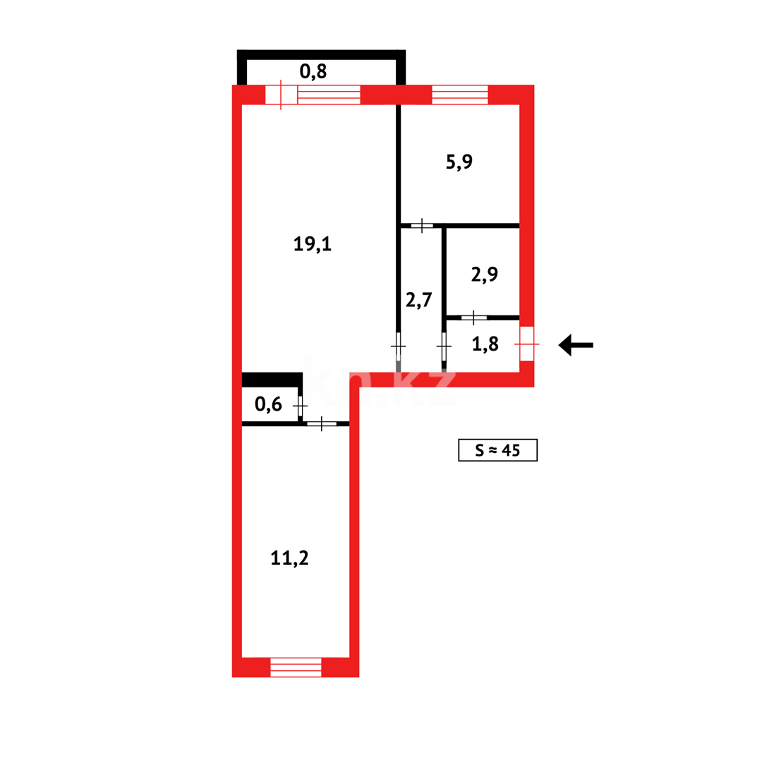Продажа 2-комнатной квартиры, 44 м², ул. Чернышевского в Темиртау - фото 5