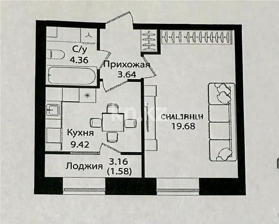 Продажа 1-комнатной квартиры, 38.68 м², ул. Е-15, дом  16 - Продажа квартир в Астане фото 1 из 1