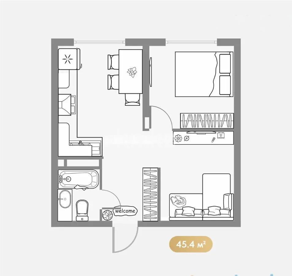 Продажа 1-комнатной квартиры, 45.4 м² в Алматы