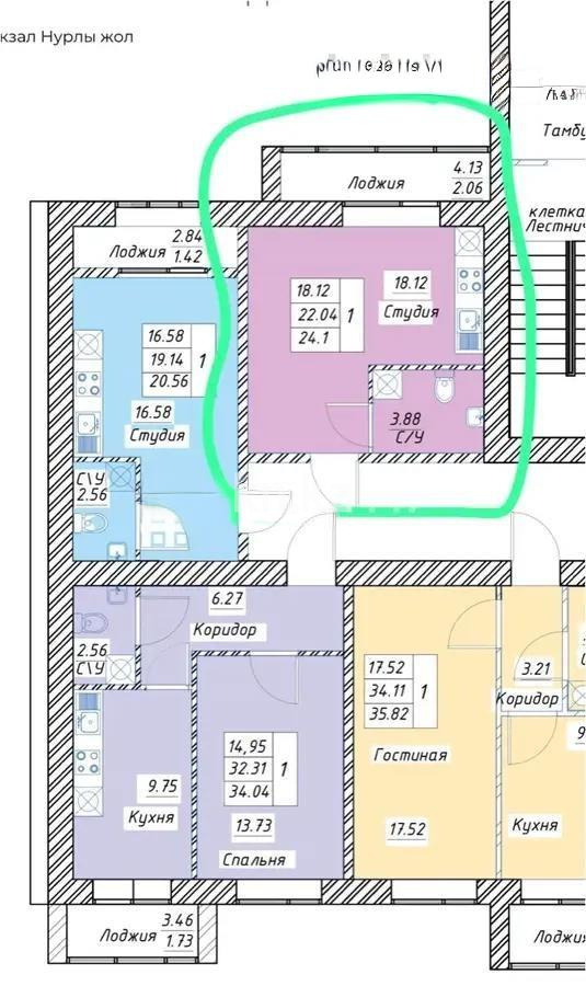 Продажа 1-комнатной квартиры, 24.1 м², ул. Тынышбайулы, дом  6 стр - Продажа  однокомнатных квартир в Астане без посредников с фото фото 1 из 1