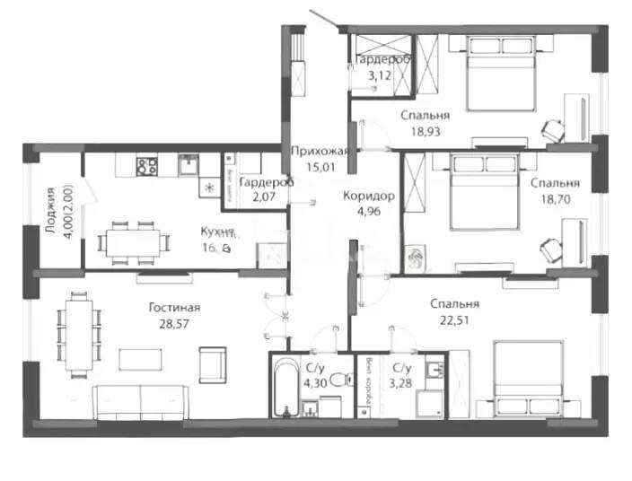 Продажа 4-комнатной квартиры, 138.29 м², ул. Бухар жырау, дом  12/2 в Астане