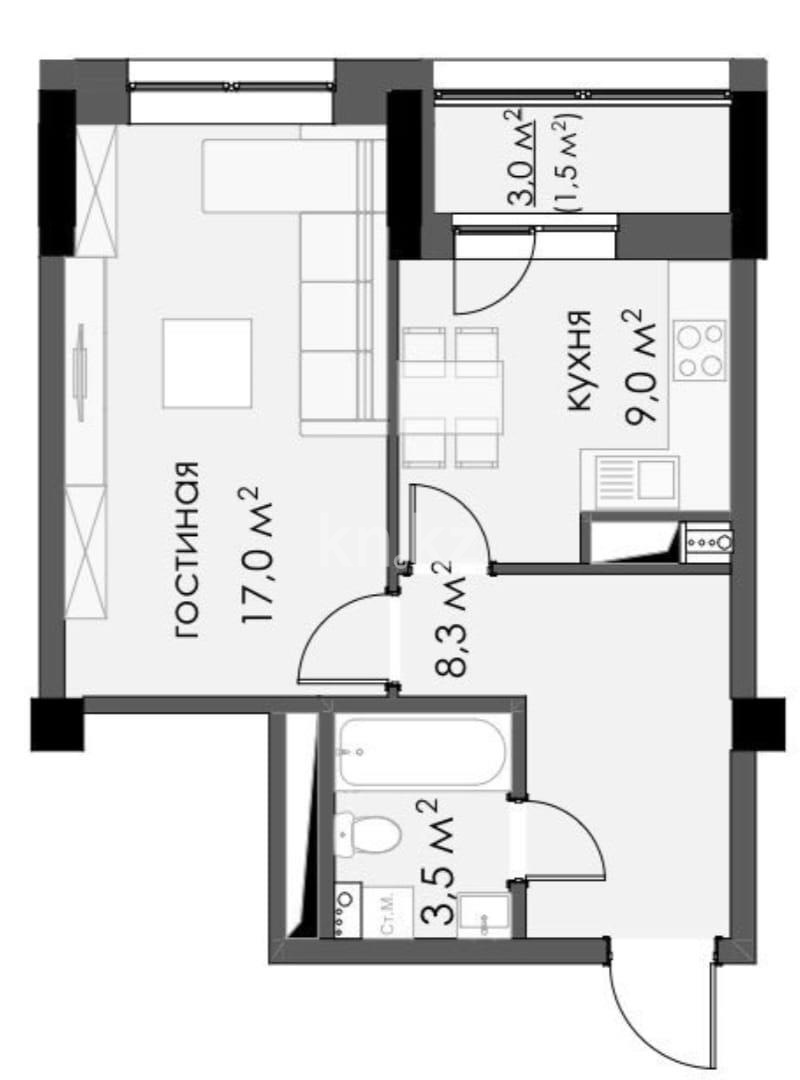 Продажа 1-комнатной квартиры, 41 м², пр. Строителей, дом  28/5 блок А - Продажа  однокомнатных квартир в Караганде фото 6 из 7