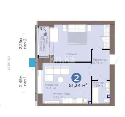 Продажа 2-комнатной квартиры, 51.34 м² в Астане - фото 4